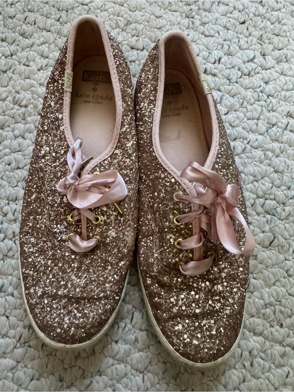 Kate Spade x Keds Glitter Lace-Up Sneakers in Rose Gold